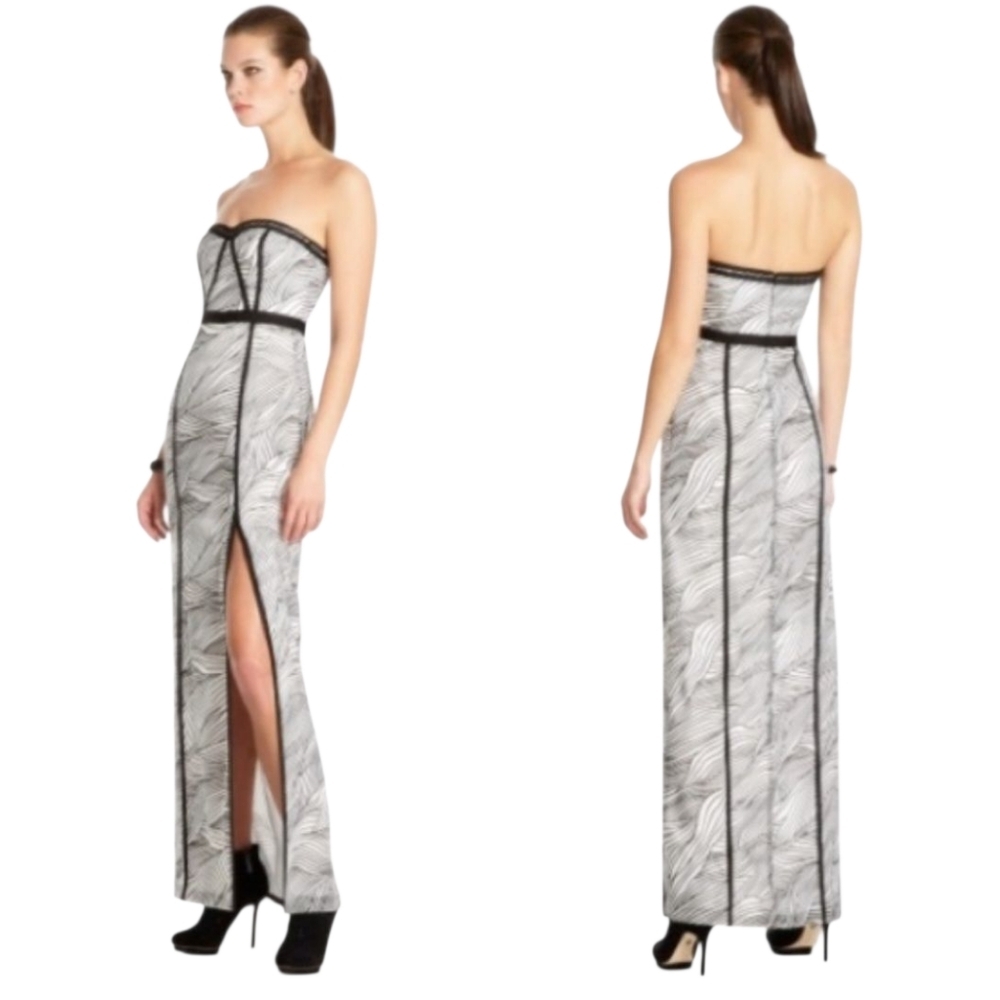 Bcbgmaxazria Elin Maxi Black & White Striped Bustier Dress Size 10 Nwt $380
